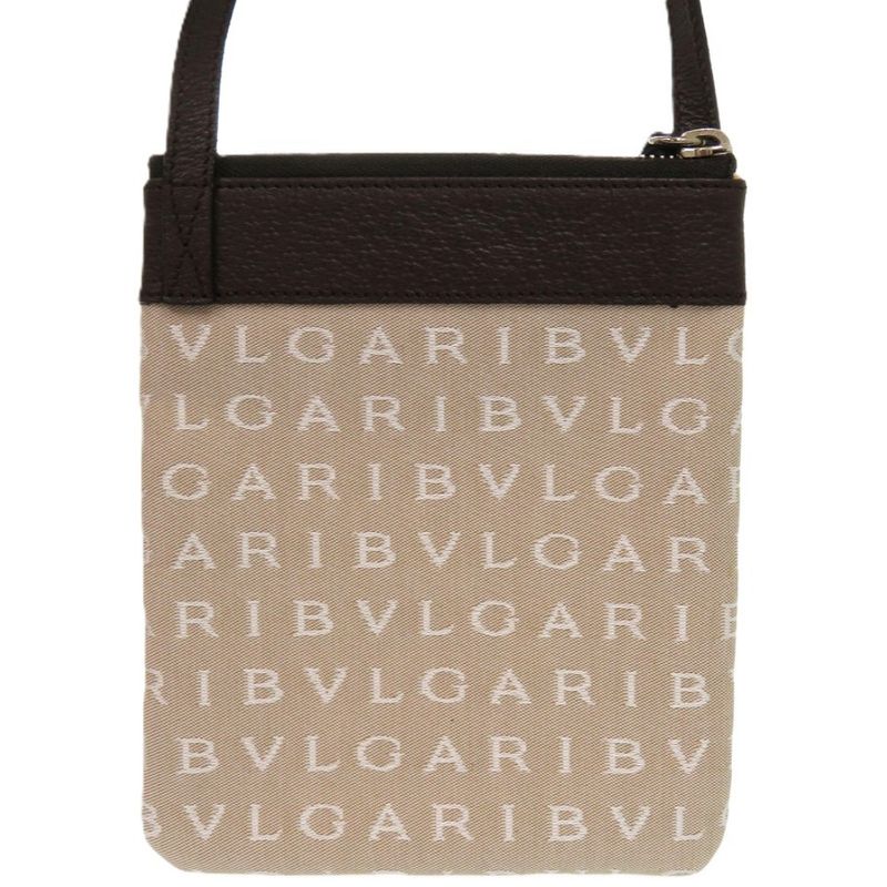 Bulgari Gcegea Logomania 22588 Leather Canvas Beige Brown Shoulder Bag 0068
