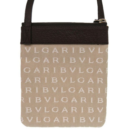 Bulgari Gcegea Logomania 22588 Leather Canvas Beige Brown Shoulder Bag 0068