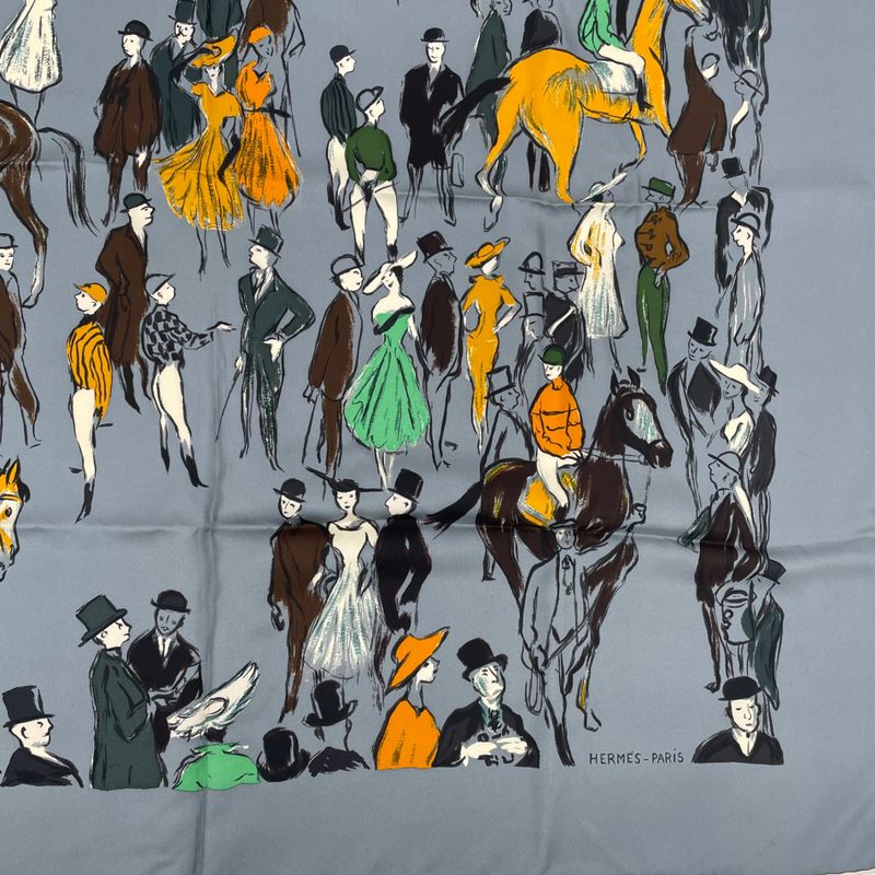 Hermes Carre 90 Silk Scarf Paddock Gray