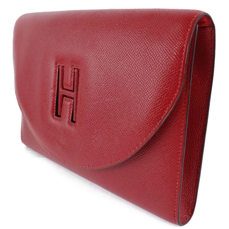 Hermes H Logo Vintage Vaux Epson Rouge Vif Red 0S Ladies Clutch Bag