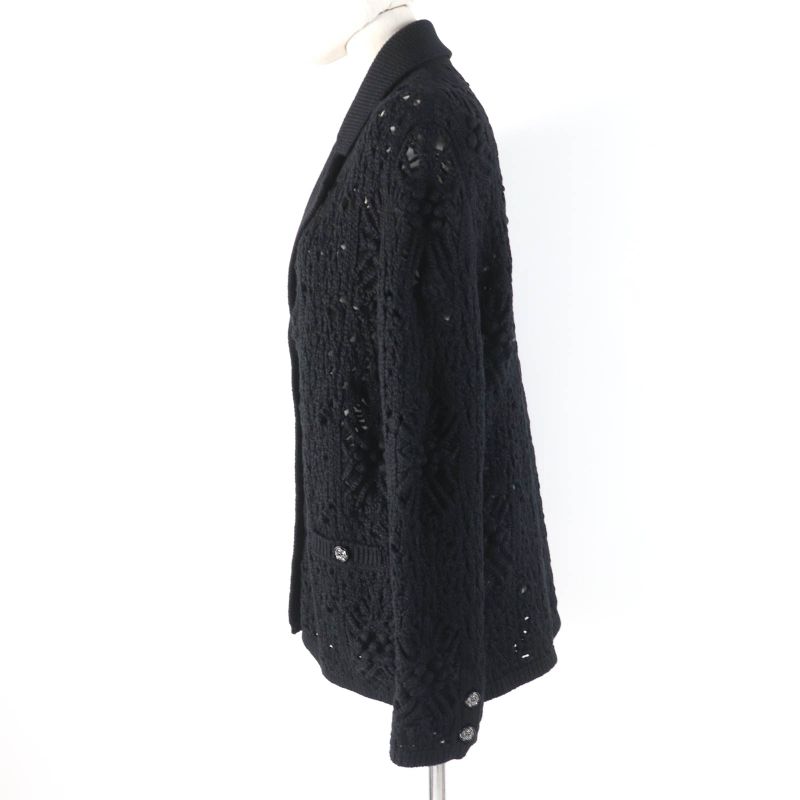 CHANEL P72095k10354 100% Cashmere Openwork Knit Cardigan With Coco Mark Buttons
