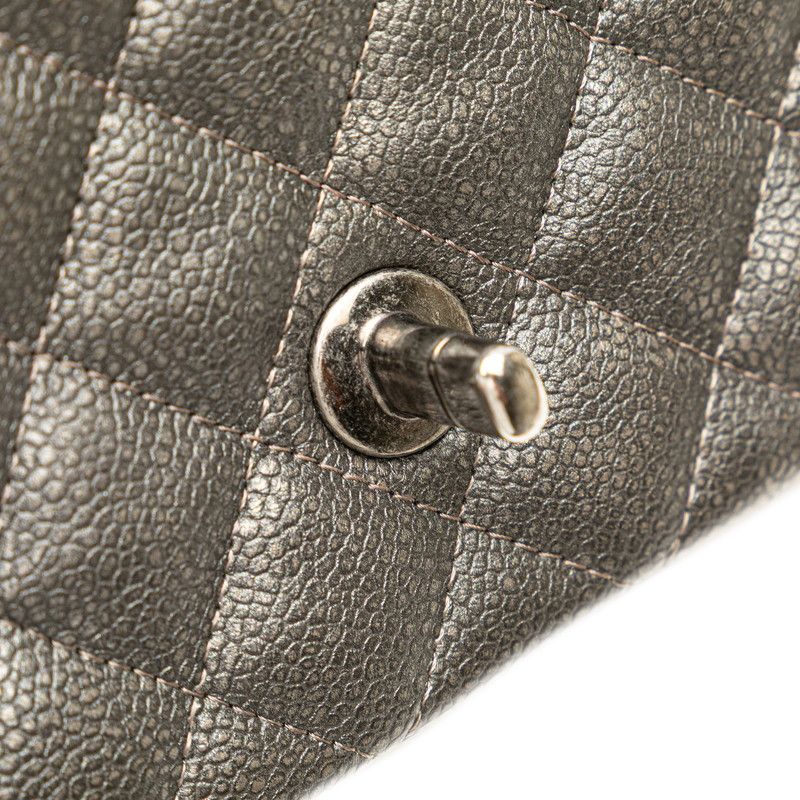 Chanel Mini Matelasse 20 Coco Mark Chain Shoulder Bag Silver Gray Caviar Skin