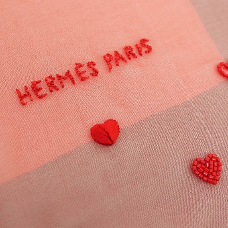Hermes Grand Manage Bandana Love Carre 65 Silk Muslin Embroidery Beads