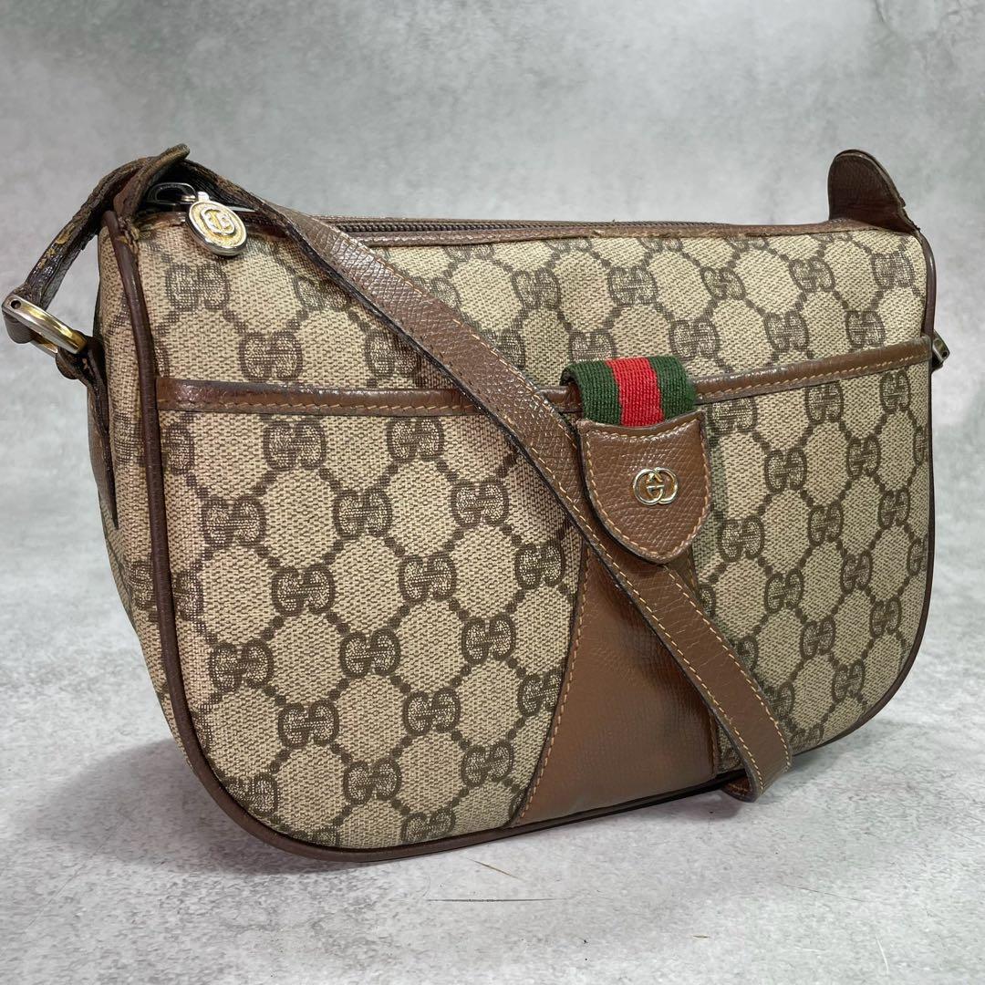Gucci GG Sherry Line Shoulder Bag Brown Leather