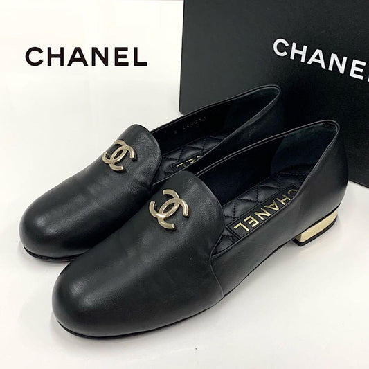Chanel Lambskin CC Logo Loafers Black