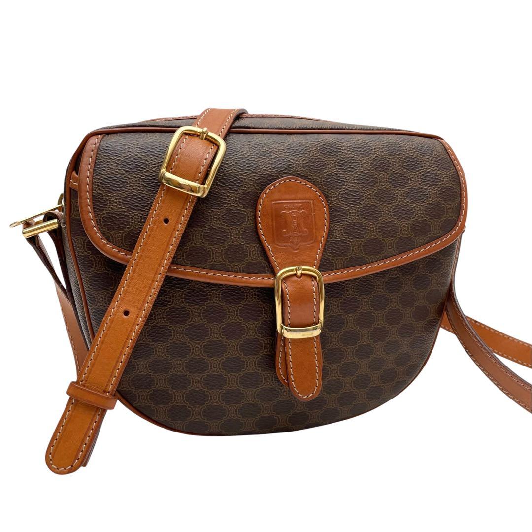 Celine Macadam Leather Triomphe Logo Shoulder Bag Brown