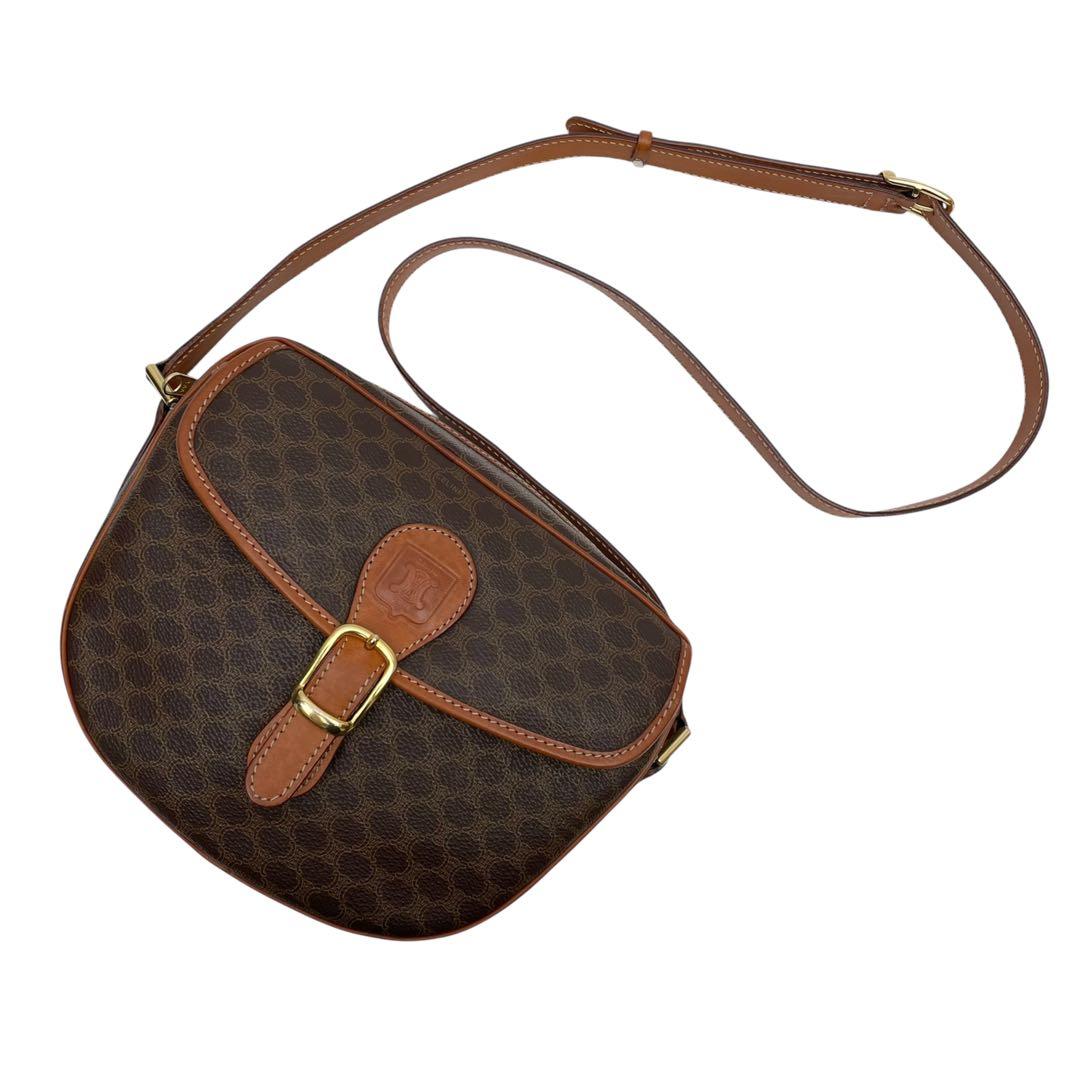 Celine Macadam Leather Triomphe Logo Shoulder Bag Brown — view 3