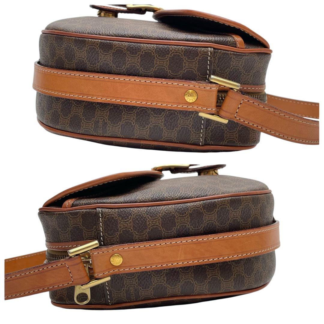 Celine Macadam Leather Triomphe Logo Shoulder Bag Brown — view 4