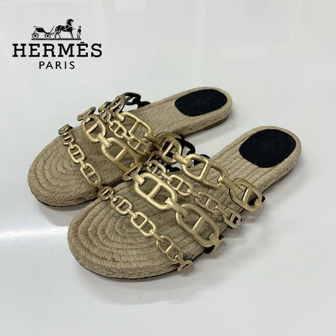 Hermes Ancon Leather Chaine D'Ancre Espadrilles Flat Sandals
