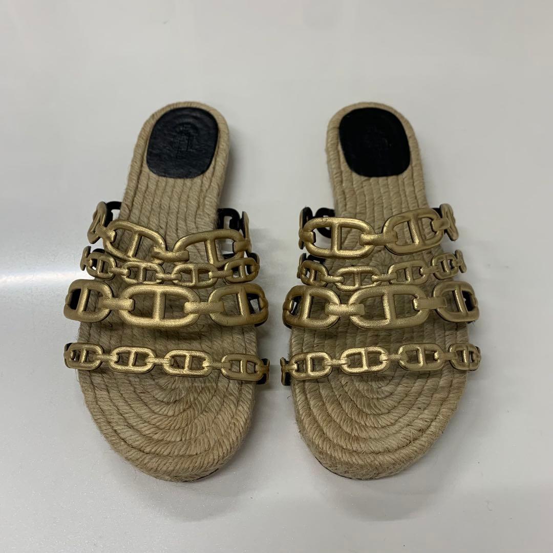 Hermes Ancon Leather Chaine D'Ancre Espadrilles Flat Sandals — view 2