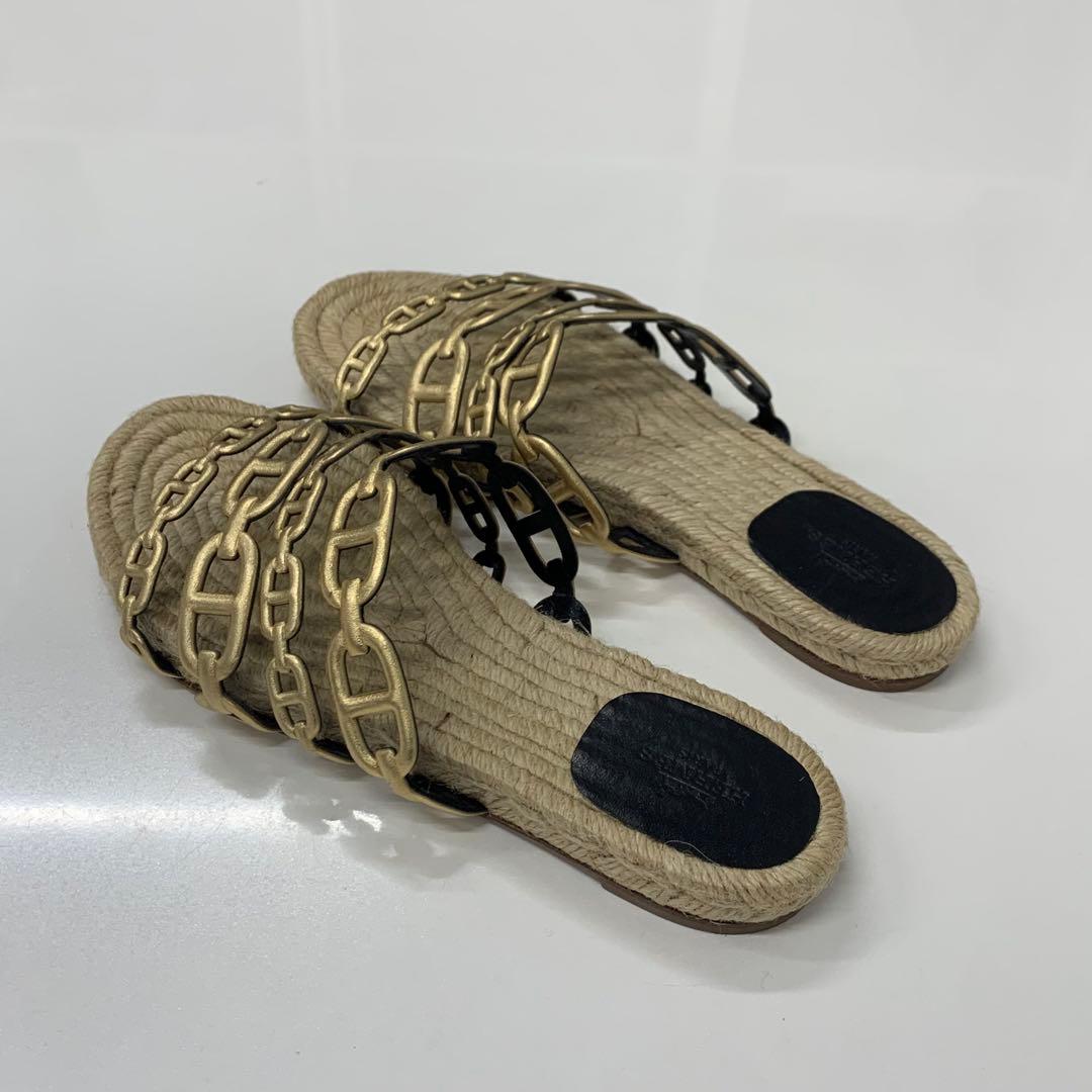 Hermes Ancon Leather Chaine D'Ancre Espadrilles Flat Sandals — view 4