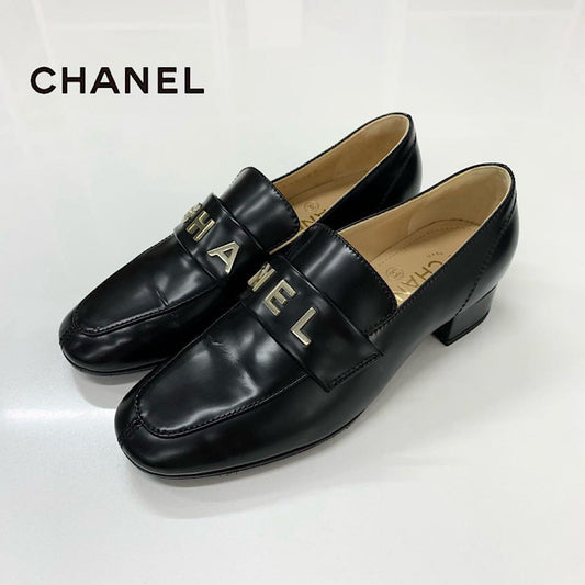 Chanel Leather CC Logo Loafers Black