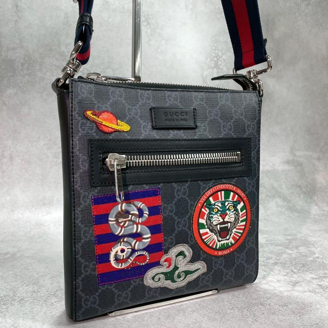 Gucci GG Sherry Line Shoulder Bag Black Leather Logo