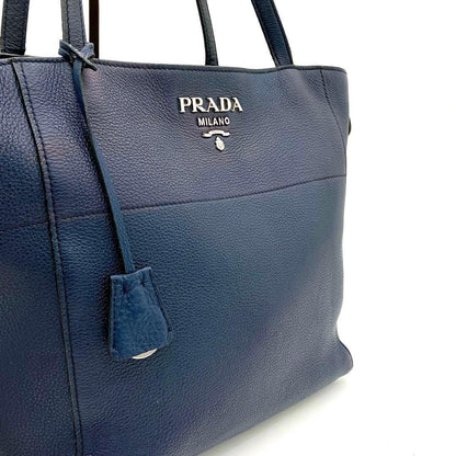 Prada 1bg202 Tote Bag Logo Hardware Leather Navy A4