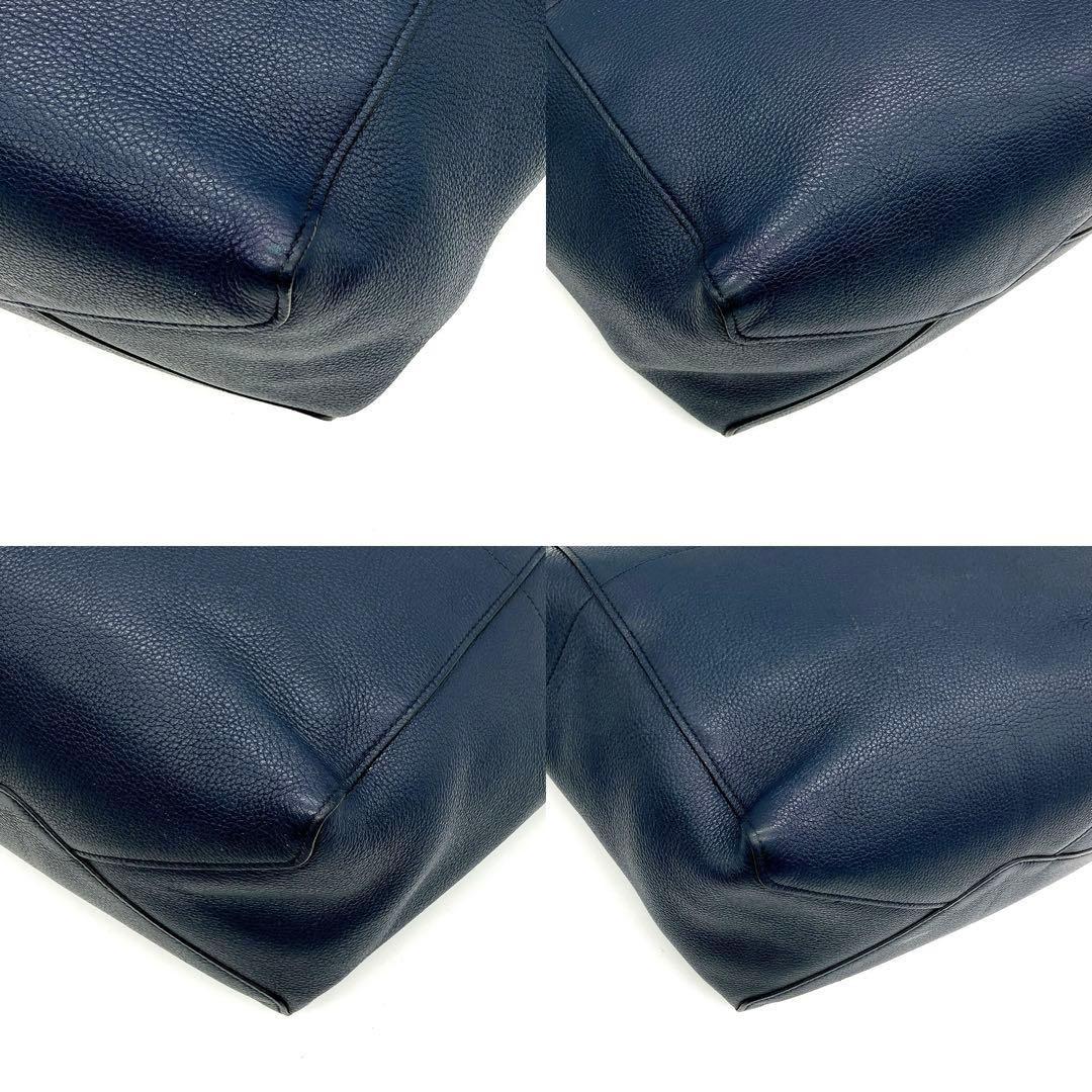 Prada 1bg202 Tote Bag Logo Hardware Leather Navy A4