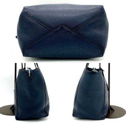 Prada 1bg202 Tote Bag Logo Hardware Leather Navy A4