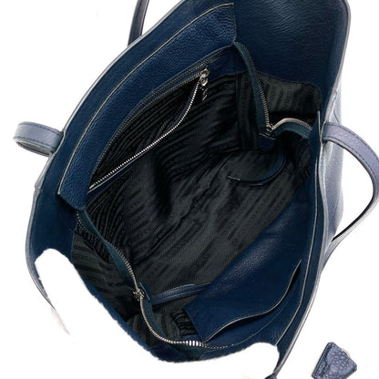 Prada 1bg202 Tote Bag Logo Hardware Leather Navy A4