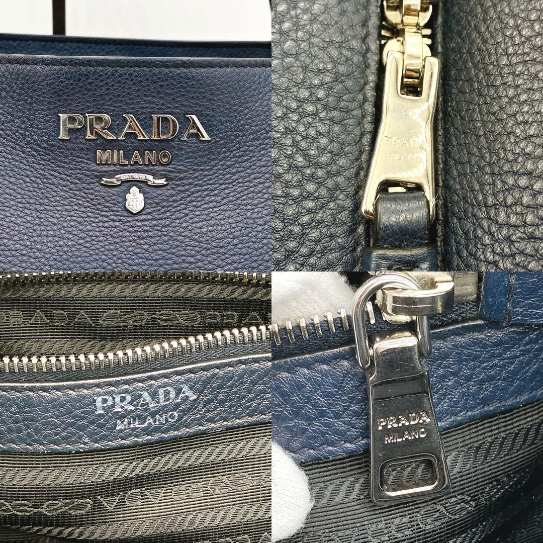 Prada 1bg202 Tote Bag Logo Hardware Leather Navy A4