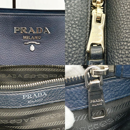Prada 1bg202 Tote Bag Logo Hardware Leather Navy A4
