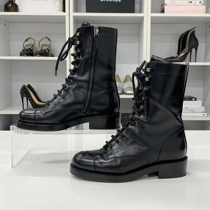 Chanel CC Logo Leather Lace-up Short Boots Black — view 2