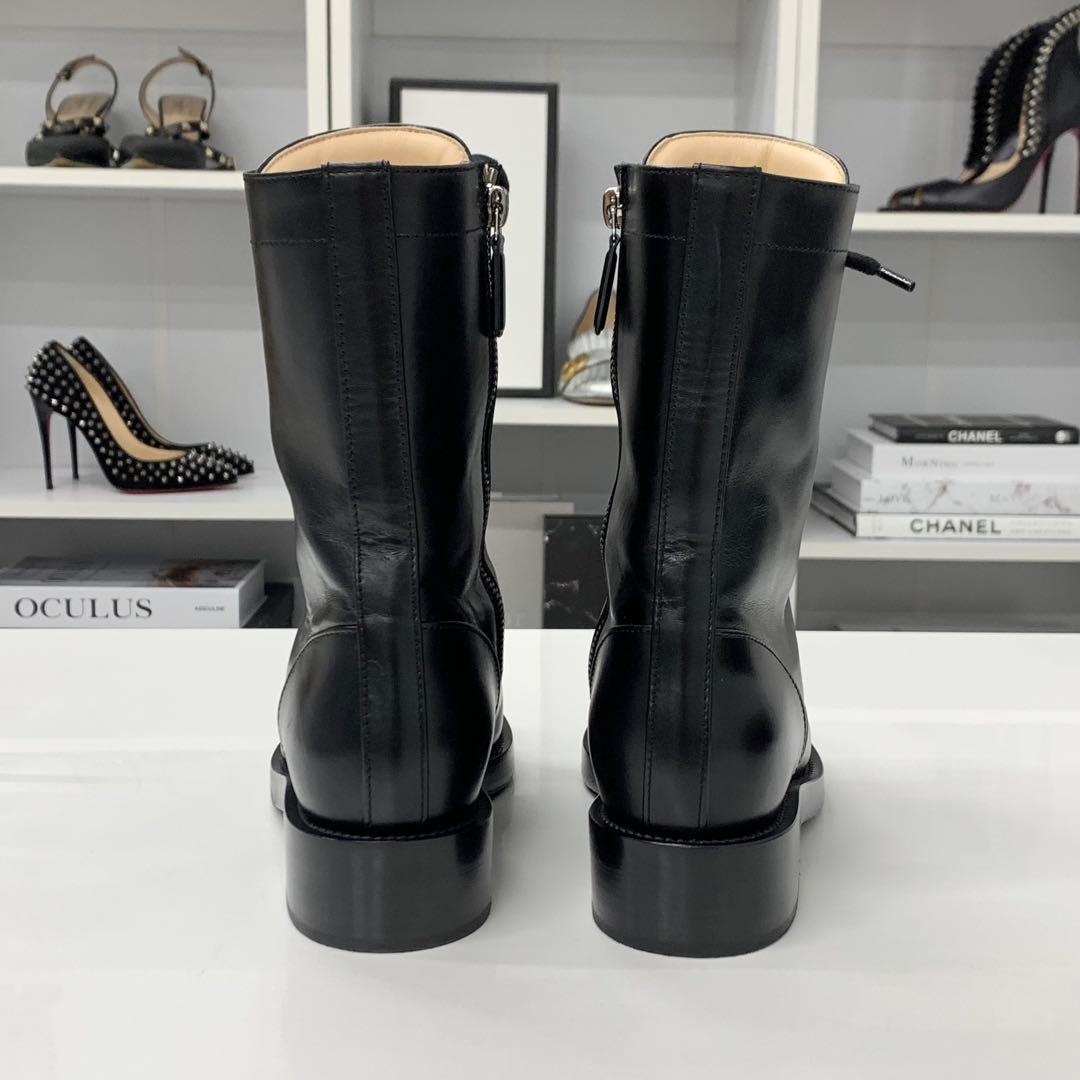 Chanel CC Logo Leather Lace-up Short Boots Black — view 6