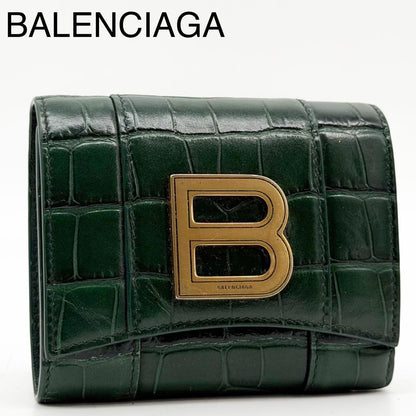 Balenciaga Hourglass Croc Compact Trifold B Logo Wallet