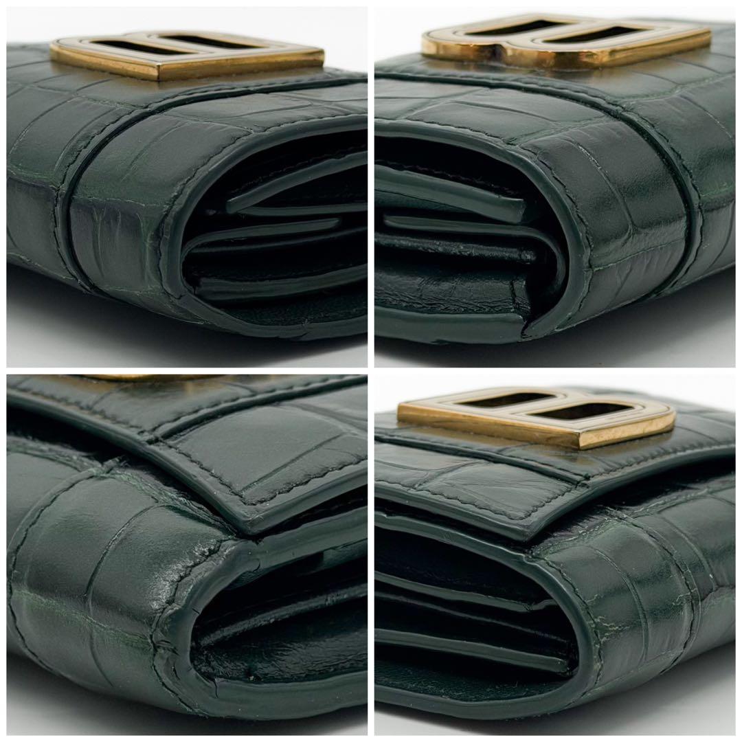 Balenciaga Hourglass Croc Compact Trifold B Logo Wallet — view 5