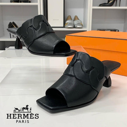 Unused Hermes Hanna 95 Leather Sandals Black