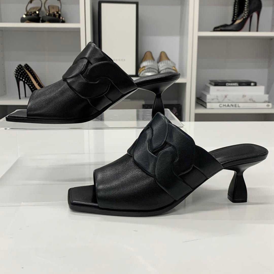 Unused Hermes Hanna 95 Leather Sandals Black