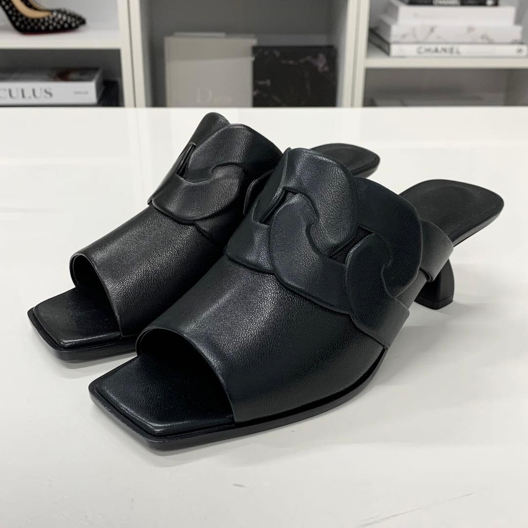 Unused Hermes Hanna 95 Leather Sandals Black