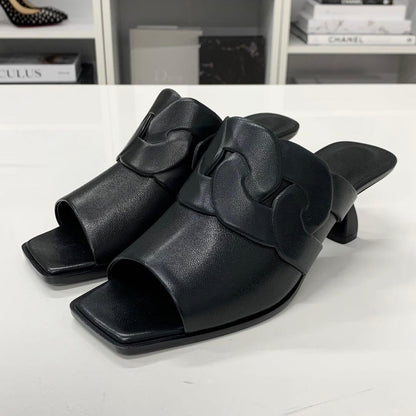Unused Hermes Hanna 95 Leather Sandals Black