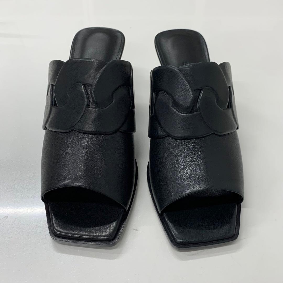 Unused Hermes Hanna 95 Leather Sandals Black
