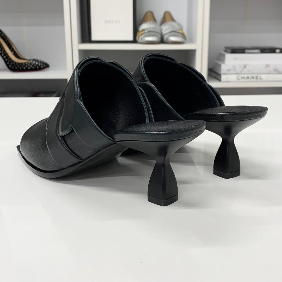 Unused Hermes Hanna 95 Leather Sandals Black