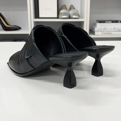 Unused Hermes Hanna 95 Leather Sandals Black