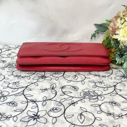 Chanel Chain Wallet Jumbo CC Logo Caviar Leather Red Shoulder — view 7