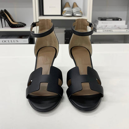 Hermes Legend Leather Wedge Sole Sandals Black — view 4