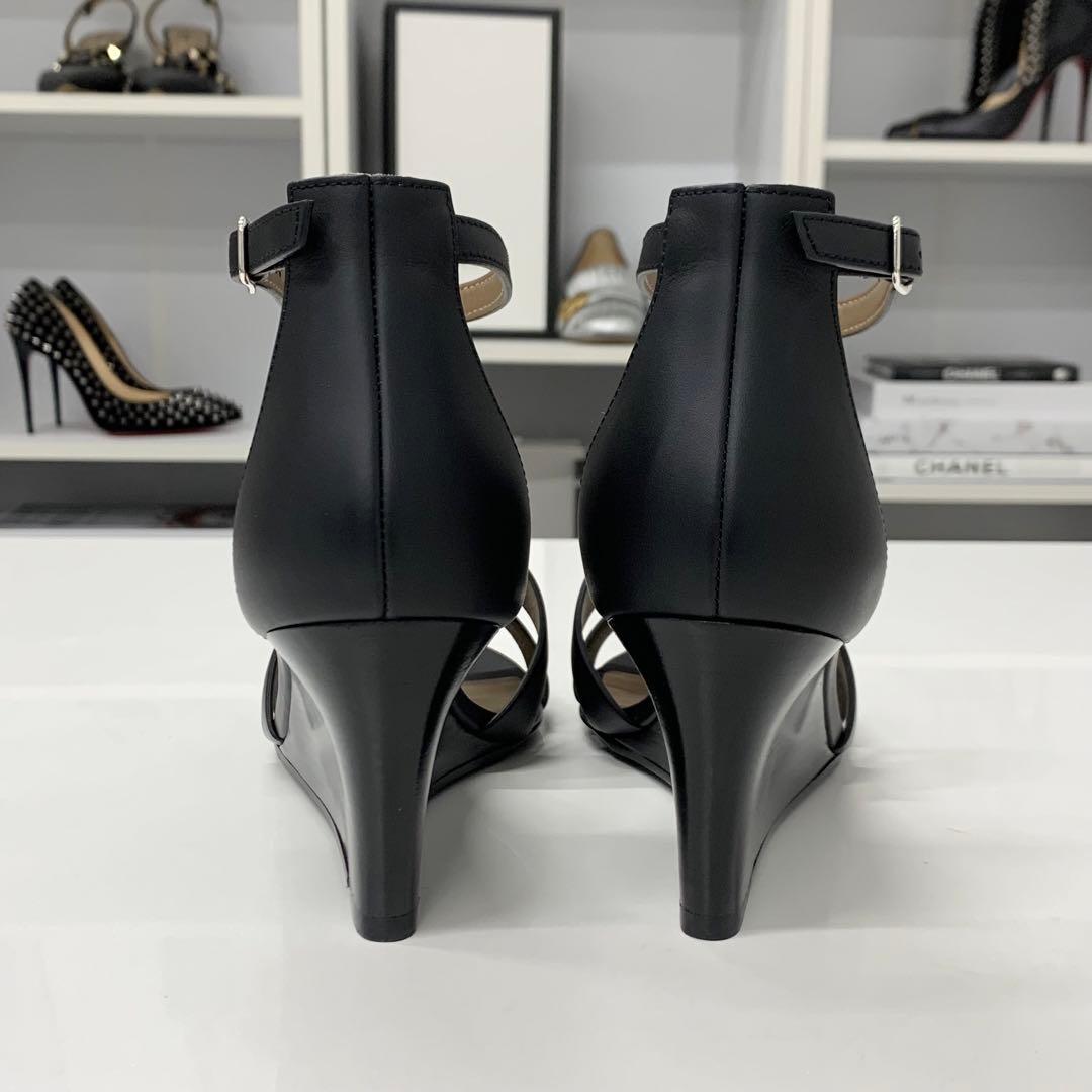 Hermes Legend Leather Wedge Sole Sandals Black — view 6