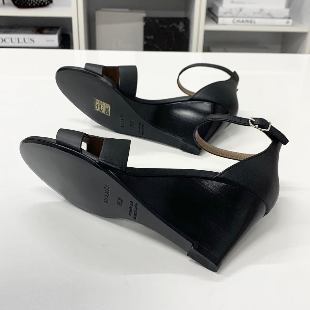 Hermes Legend Leather Wedge Sole Sandals Black — view 7