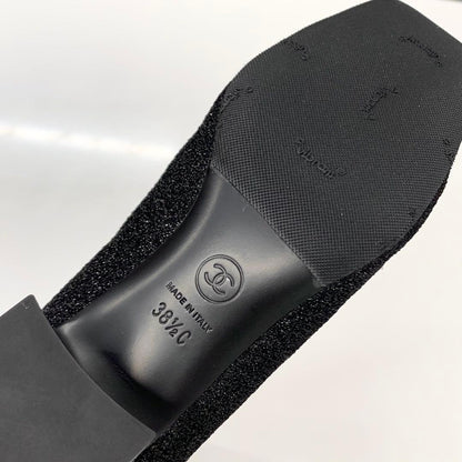 Chanel CC Logo Fabric Patent Glitter Long Boots Black — view 7