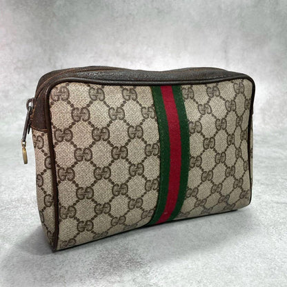 Gucci GG Sherry Line Clutch Brown Logo Leather