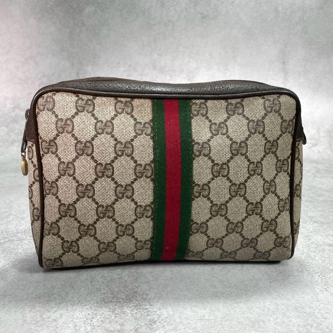 Gucci GG Sherry Line Clutch Brown Logo Leather — view 2