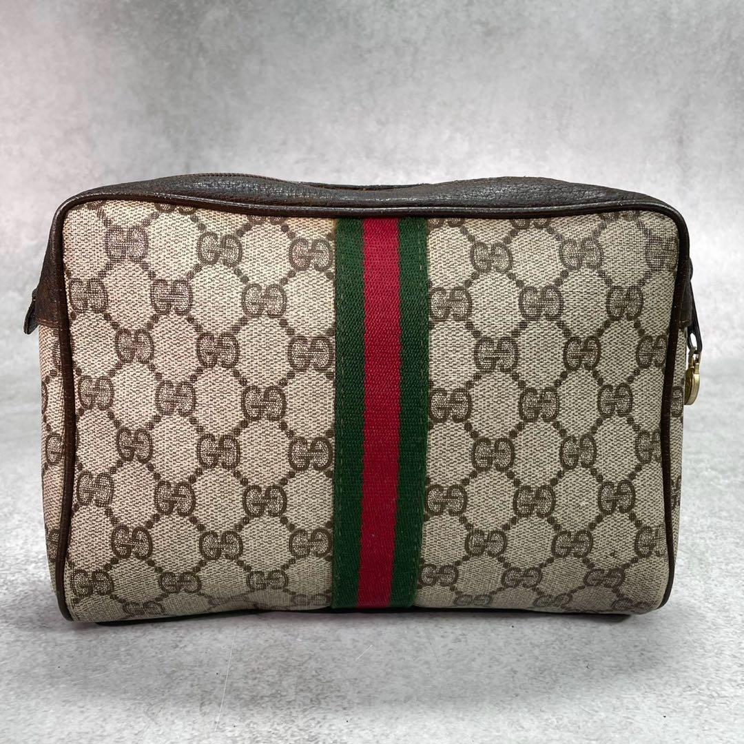 Gucci GG Sherry Line Clutch Brown Logo Leather — view 3