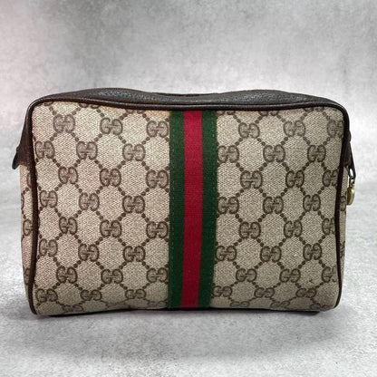 Gucci GG Sherry Line Clutch Brown Logo Leather — view 3