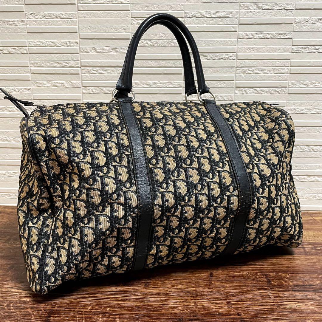 Dior Trotter Canvas Leather Boston Hand Bag All Over Pattern
