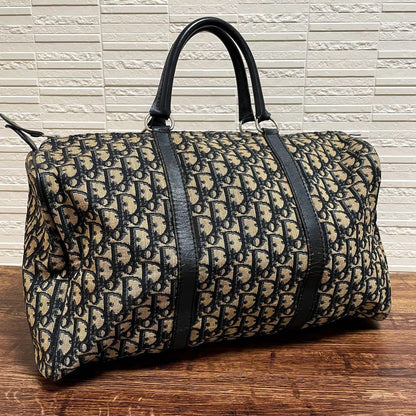 Dior Trotter Canvas Leather Boston Hand Bag All Over Pattern