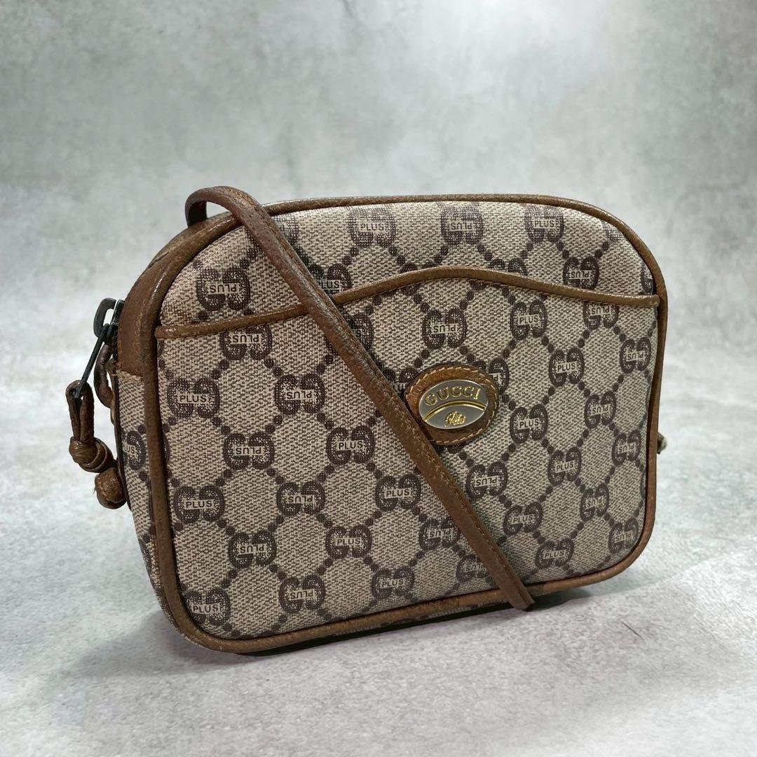 Gucci GG Shoulder Bag Brown Beige Logo Leather