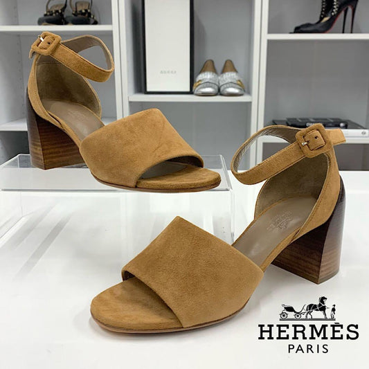 Hermes Suede Ankle Belt Sandals Brown