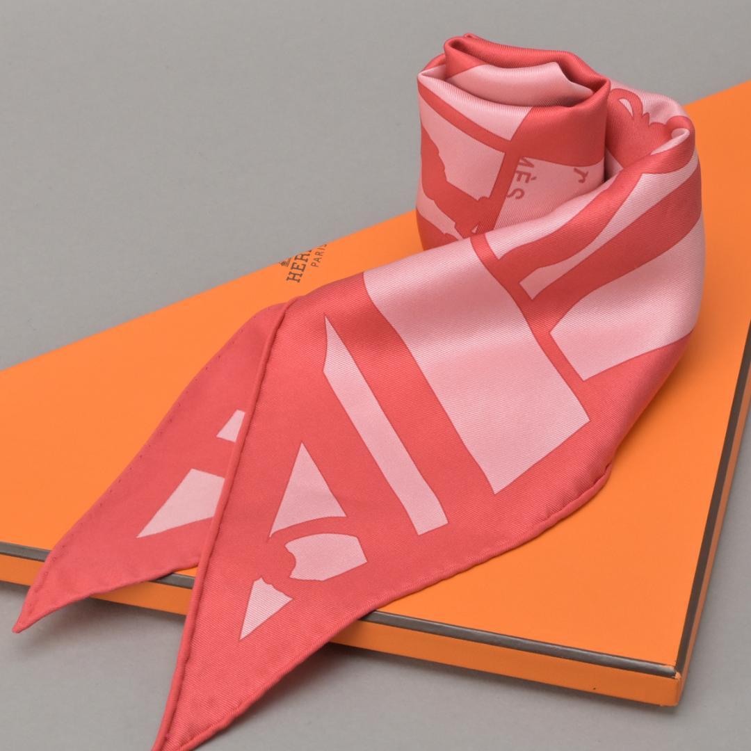 Hermes Pointe Triangle Scarf Ribbon Pink Red Silk