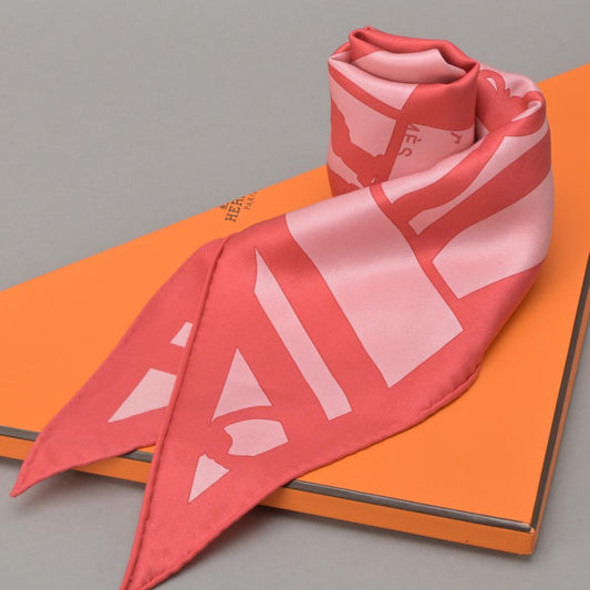 Hermes Pointe Triangle Scarf Ribbon Pink Red Silk