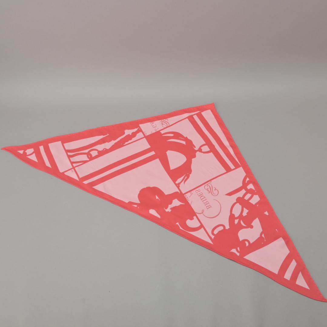 Hermes Pointe Triangle Scarf Ribbon Pink Red Silk — view 3